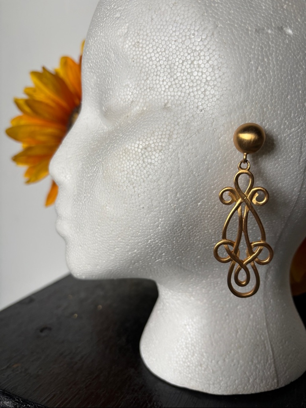 Anne Klein Gold Filigree Dangle Earrings — Elegant Scroll Design Vintage